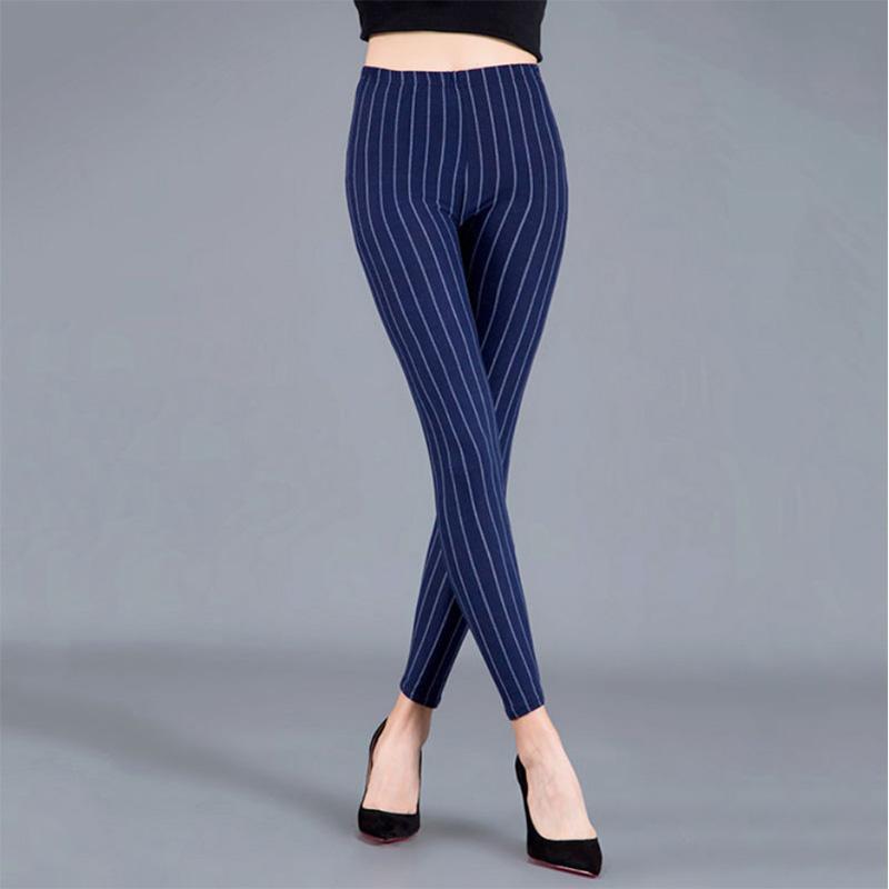 Leggings Women's Thin Outer Wear Casual Feet Pants Stretch Plaid Vertical Stripes Street Style