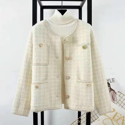 Temperament Xiaoxiangfeng Imitation Mink Short Coat Women's Spring and Autumn Casual Knitted Cardigan Top