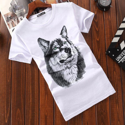 Summer Round Neck Print Wolf Head Men's Short-sleeved T-shirt