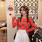 Pofulove Autumn and Winter Thick Cherry Long-sleeved Round Neck Sweater Loose Sweater Large Size