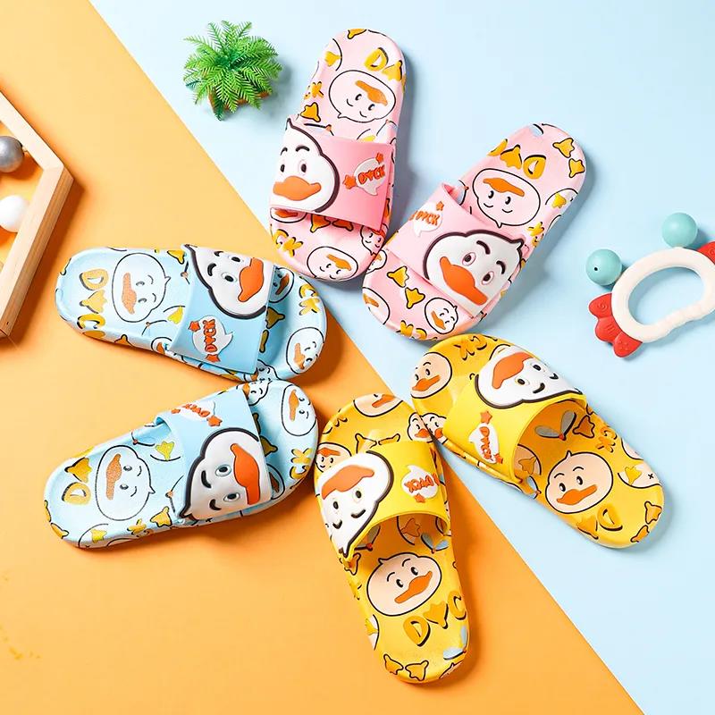 Kids Slippers Summer Boys Girls Soft Sole Flat Anti-slip Slippers Household Shower Casual Versatile Cartoon Duck Beach Slippers