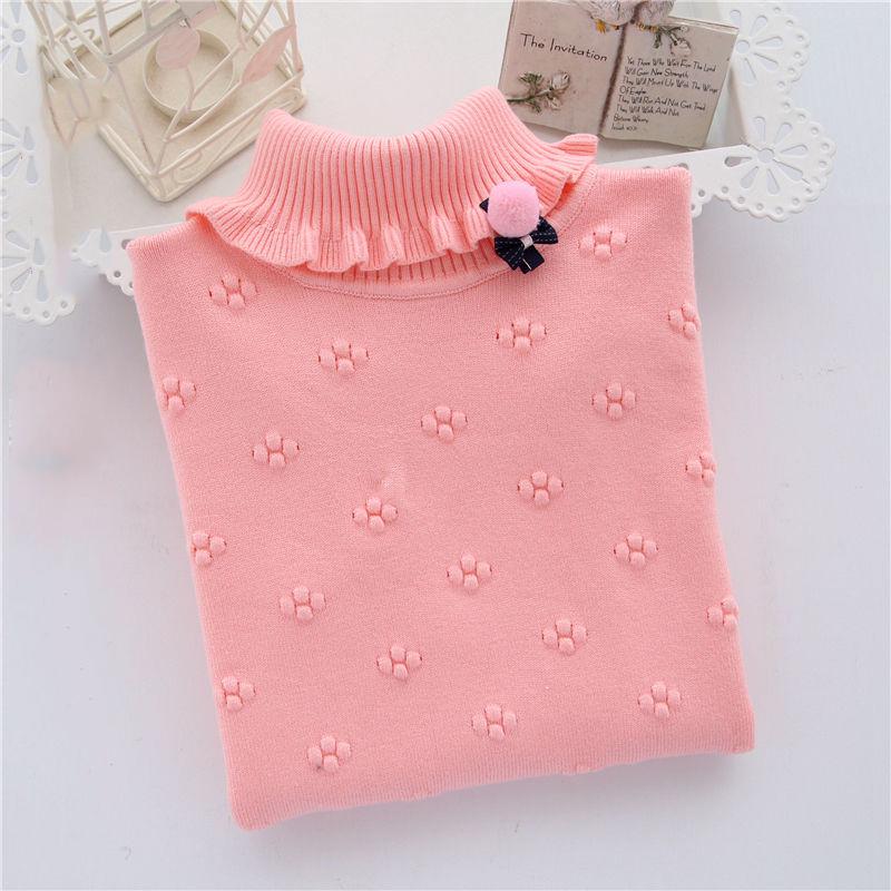 Girl Sweater Plus Velvet Thick Autumn and Winter Solid Color Set High Collar Long-sleeved Big Children's Knitting Shirt