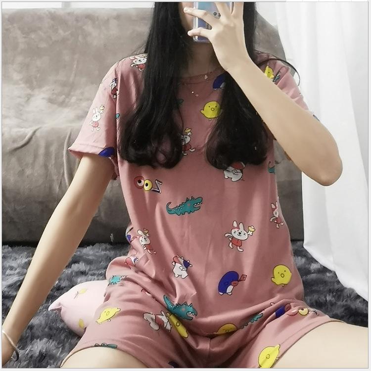 2Pcs/Set Cartoon Animal Women Sleepwear Short Sleeve Top Shorts Pajamas