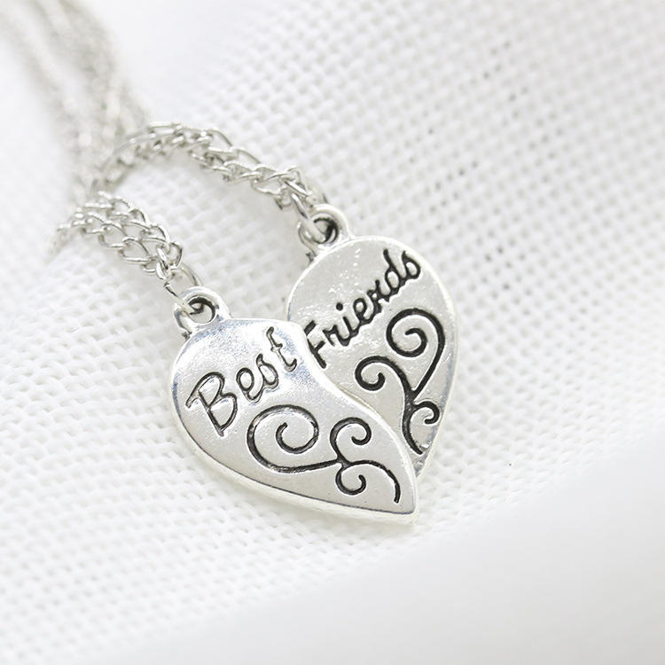 Best Friends Alloy Heart Pendant Honeycomb Love Stitching Pendant Lettering Necklace