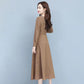 Long Sleeve Fashion Dress Female Spring Summer Korean Style Noble Temperament Slim Slimming Cotton and Linen Midi Skirt