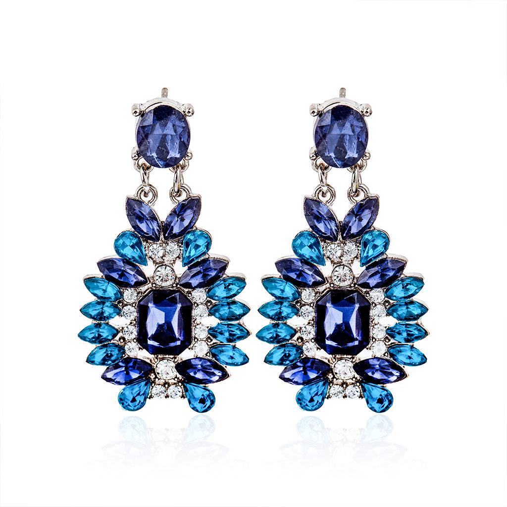 Europe and America Noble Luxury Earrings Crystal Zircon Earrings Earrings Lake Sapphire Earrings