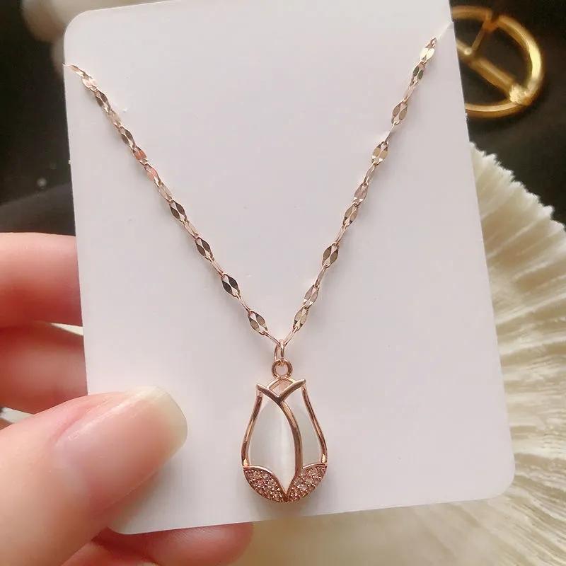 Tulip Flower Pendant Necklace Flash Diamond Exquisite Pendant Advanced Gold-plated Personality Clavicle Chain Give A Friend Gift Jewelry