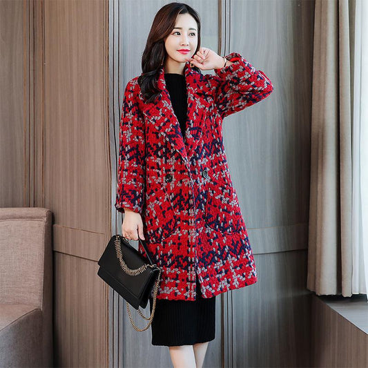 Winter Women Coat Classic Plaid Cashmere Coat Female Woolen Outerwear Manteau Femme Abrigos Mujer