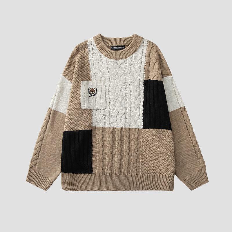 The New Japanese Autumn and Winter Retro College Style Bear Color Matching Sweater for Men and Women Students Couples Knit Sweater Jacket Men