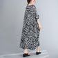 WTEMPO Zebra Pattern Plus Size Ladies Dress Summer Round Neck Long Dress Casual Mid-calf Length