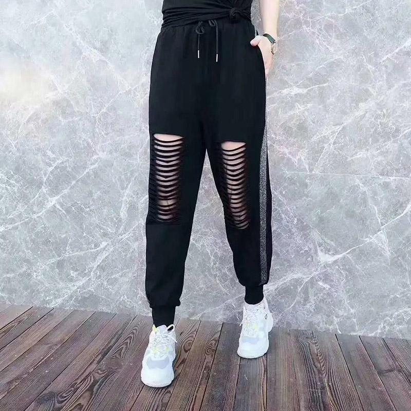 Spring and Summer Elastic Waistband Holes Are Thin Trousers Loose All-match Beam Sports Pants Women Casual Pants