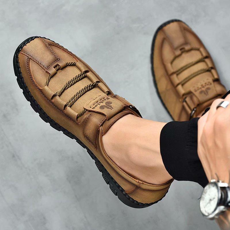 Comfortable Casual Leather Men Shoes Waterproof Split Leather Non-slip Men Shoes Flats Moccasins