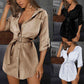 Women's Skirt Summer European and American Sexy Shirt Dress V-neck Shirt Dress