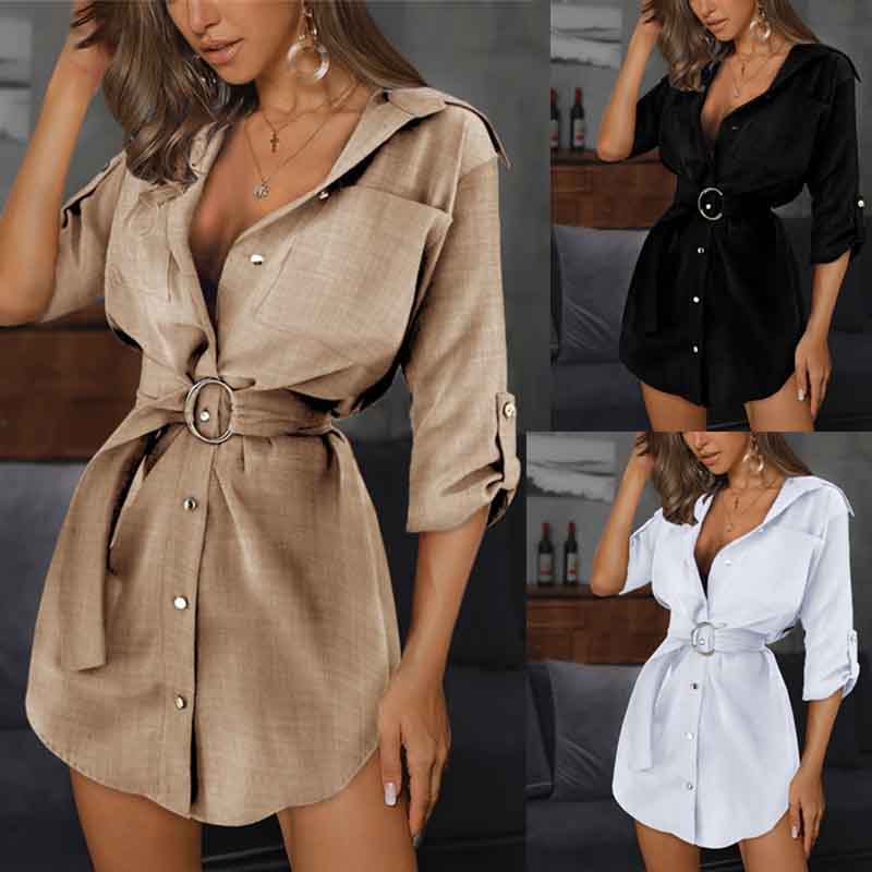 Women's Skirt Summer European and American Sexy Shirt Dress V-neck Shirt Dress