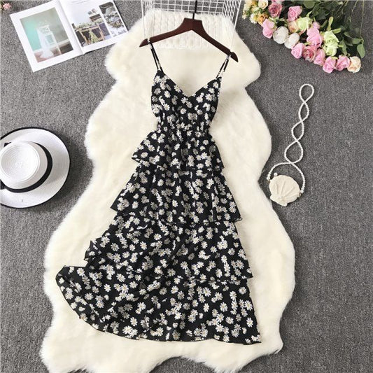 2piece Set Floral Print Sling Mid-length S-XXXXL Women's Summer Dress Chiffon Vacation Sandy Beach Daily Wear