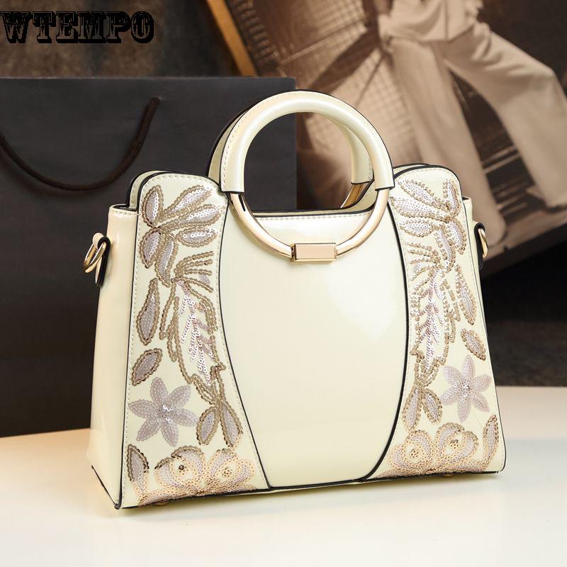 Single Shoulder Messenger Bag Female Fashion Wild Handbag Embroidered Handbags Patent Leather