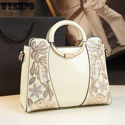 Single Shoulder Messenger Bag Female Fashion Wild Handbag Embroidered Handbags Patent Leather