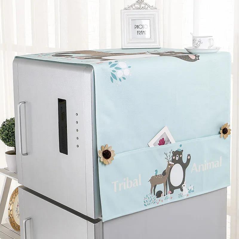Thickened Refrigerator Cover Cloth Towel Washing Machine Cover Cloth Cartoon Pattern Refrigerator Dust Cover