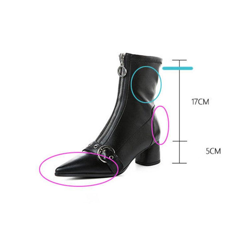 Sexy Elastic High Boots Pointed Toe Boots Zipper Chunky Heel Leather Knee-high Boots Winter