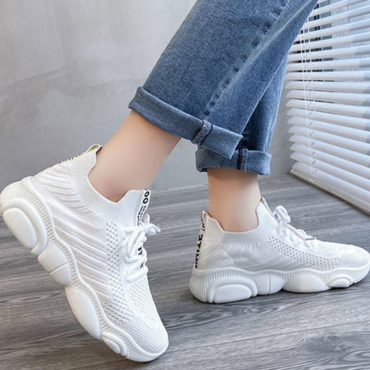 Summer Ladies Mesh Shoes Flying Woven Mesh Sneakers Breathable All-match Casual Lightweight Soft-soled Running Shoes