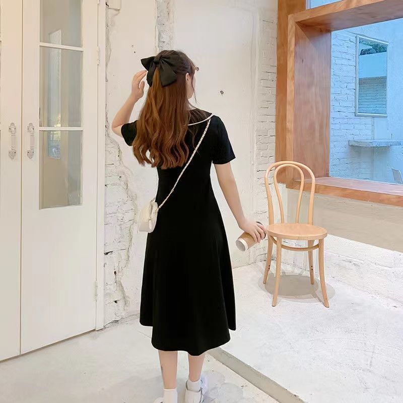 Summer Plus Size Dress Women's Waist Cover Belly French Korean Style Solid Color Midi Skirt