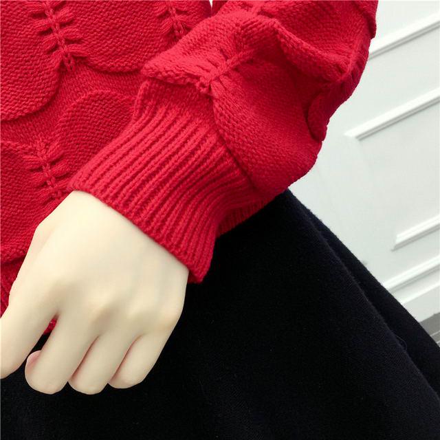Short Loose Sweater Women Black White Long Lantern Sleeve Pullover O Neck Casual Sweet Cute Office Knit Crop Sweater