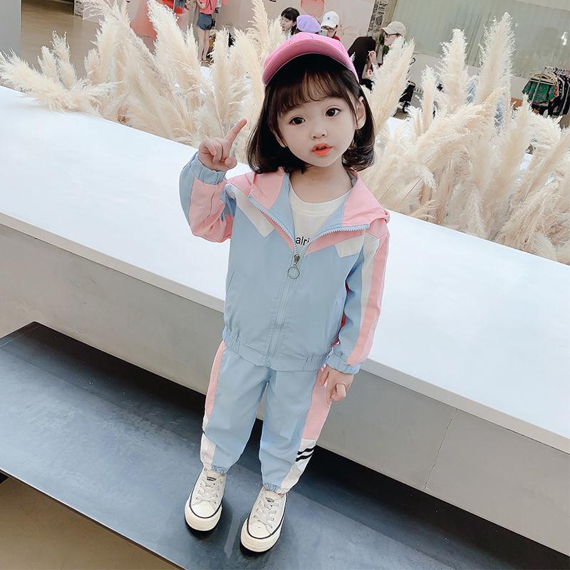 Boys and Girls Spring and Autumn Hooded Stitching Suit Two-piece Outdoor Sports Suit Korean Casual Sets