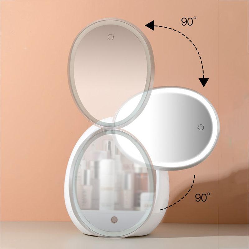 Cosmetic Mirror with Storage Box Dust-proof Large-capacity Cosmetic Mirror LED HD Adjustable Light Makeup Mirror