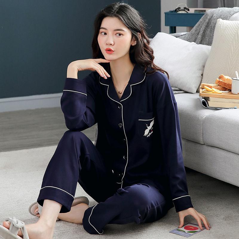 Can Be Worn Outside Home Clothes Cotton Pajamas Women's Spring and Autumn Long-sleeved Suit Plus Size Pajamas Summer Women's Thin Pajamas