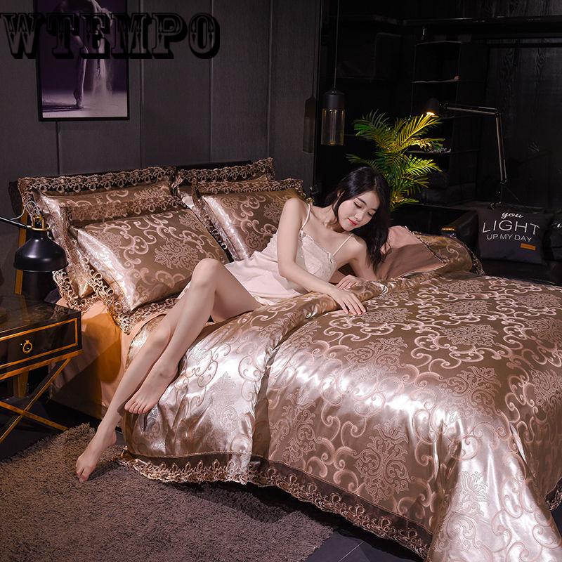 Luxury Bedding set Jacquard Lace King Queen size Bedsheet set Duvet cover sheet Pillowcases