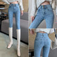 Double Button Women's High Waist Jeans Pencil Pants Korean Style Elastic Thin and High Pencil Pants Ladies Leggings