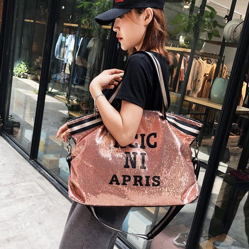 Large-capacity Sequined Bag Fashion Yoga Bag One-shoulder European and American Leisure Messenger Letter Gym Bag Short-distance Travel Bag