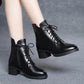 Autumn and Winter Soft Leather Lace-up Zipper Thick Heel Martin Boots Women Mid-high Heel Korean Warm and Comfortable All-match Cotton Boots