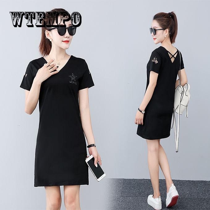 Plus Size Women T shirt Dress Summer 2019 Letter Print Women White Cotton Character Printed