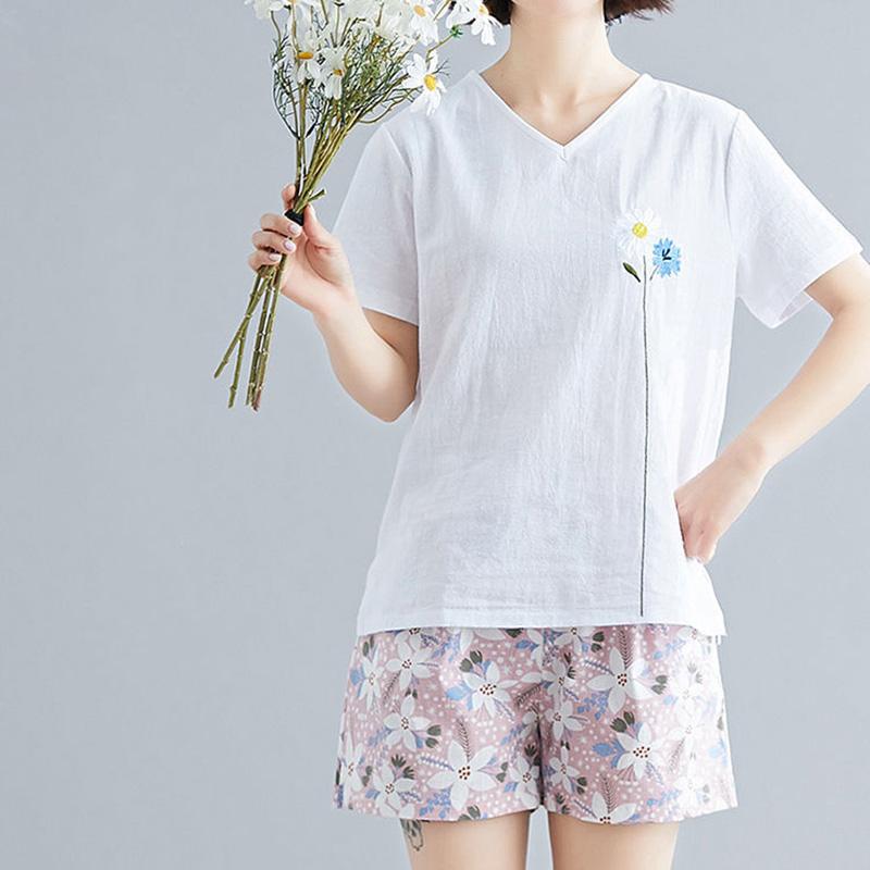 WTEMPO Cotton Floral Pajama Pants Sleepwear Women Shorts Lace Thin Safety Home Outside Anti-exhaust Leggings Shorts