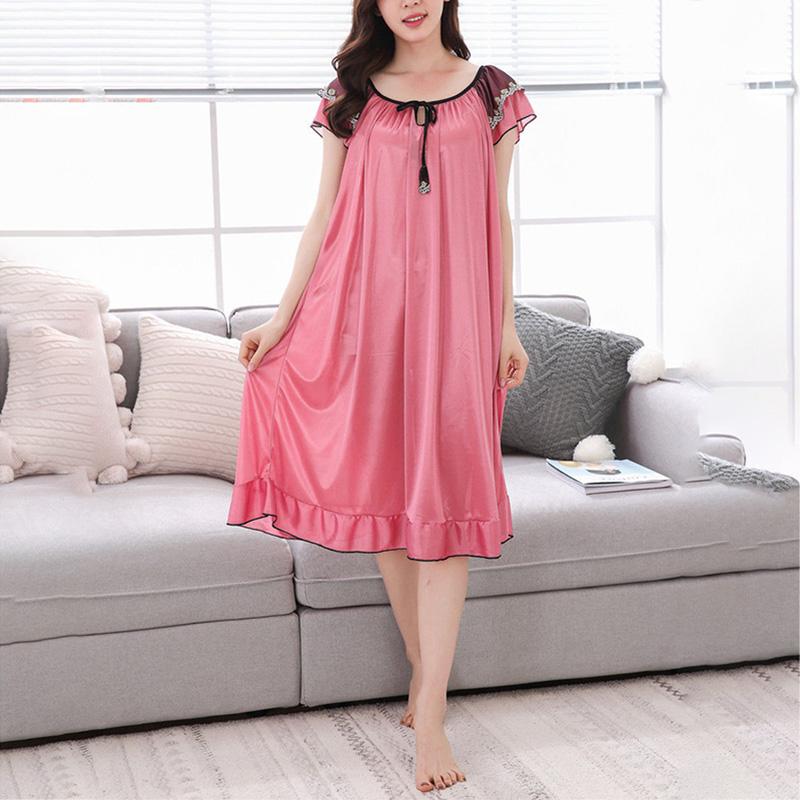 Large Size M-6XL Pajamas Women's Summer Dress Ruffle Solid Color Daily Wear Nightdress