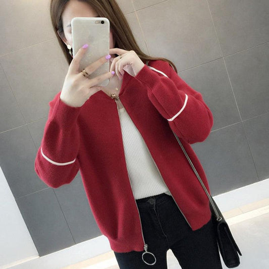 Spring and Autumn Korean Sweater Coat Loose Casual Knit Cardigan Long-sleeved Short Top
