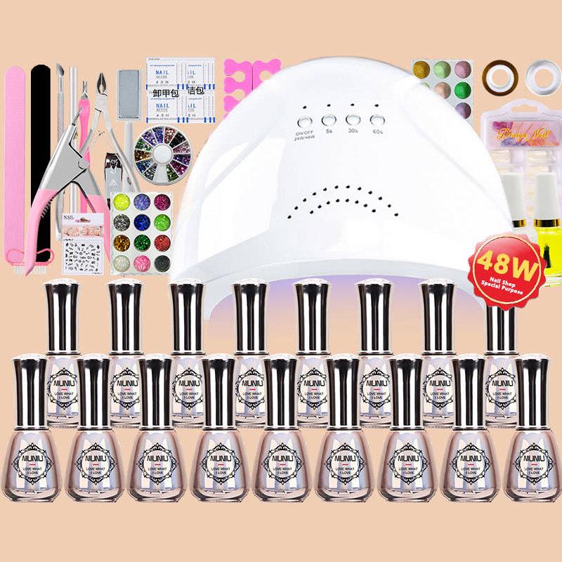 Manicure Set Gel Polish Base Top Coat Nail Kit 48w Uv Led Lamp nail dryer Manicure  Nail Art set