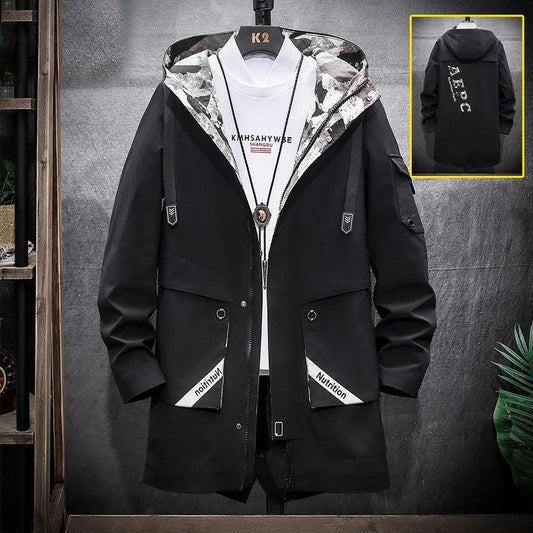 Large Size Jacket Men Hooded Workwear Spring Casual Loose Coat Soft and Comfortable Windbreaker Long