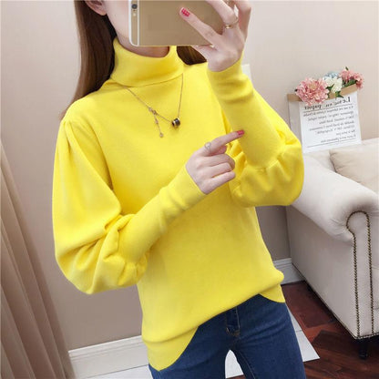 Turtleneck Sweater Women Autumn and Winter Loose Lantern Sleeve Knit Bottoming Shirt Soft