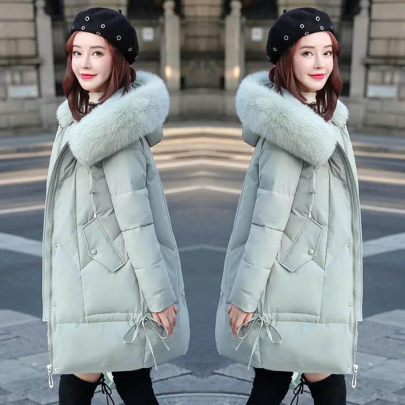 Large Fur Collar Cotton Jacket Women Mid-length Korean Style Loose Fashion Jacket Women