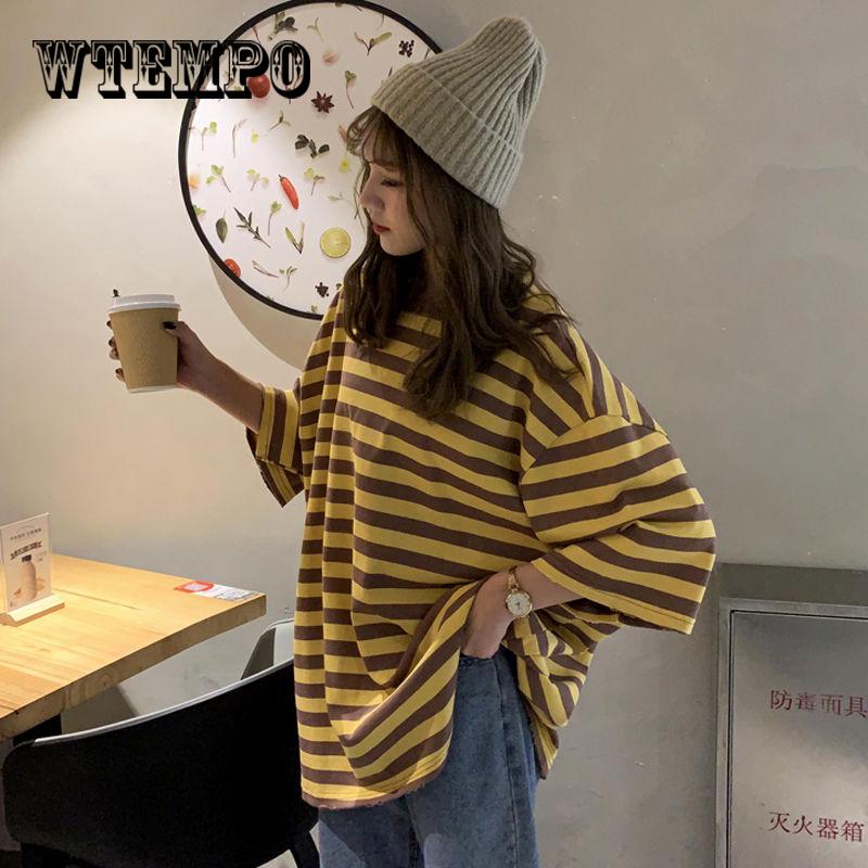 Fashion T shirts Women  Summer Striped Short Sleeve  Tshirt Femme Casual Loose Sweet Style