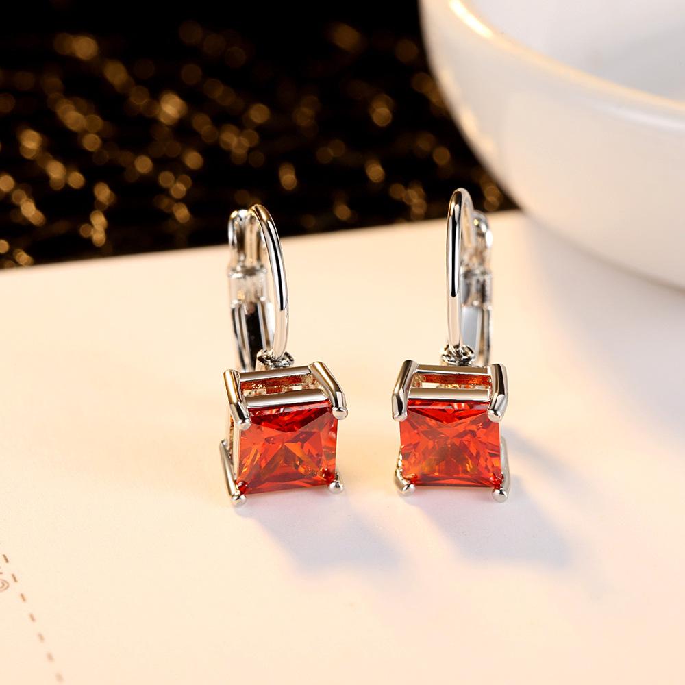 Personalized earrings, crystal zircon square earrings, Korean square earrings, white gold plating