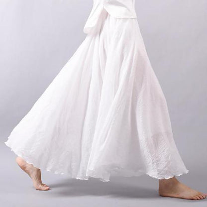 Women Large Size Cotton and Linen Skirt with Elastic Waist and Linen A-line Skirt with Long Solid Color Ethnic Style