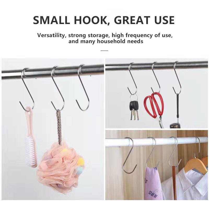 Stainless Steel S-shaped Hook Kitchen Towel Rack Bathroom Kitchen Storage Hook Flat Coat Hook Hook Bacon Sausage Fish Dry Drying Hook