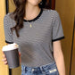Short-sleeved Women's T-shirt Top Bottoming Shirt Loose Half-sleeve Striped T-shirt