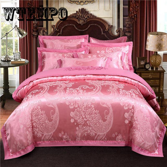 4pcs Jacquard 100% Cotton Bedding Sets Silk Duvet Cover Sets Queen King Size Many Luxury Bedding Sets