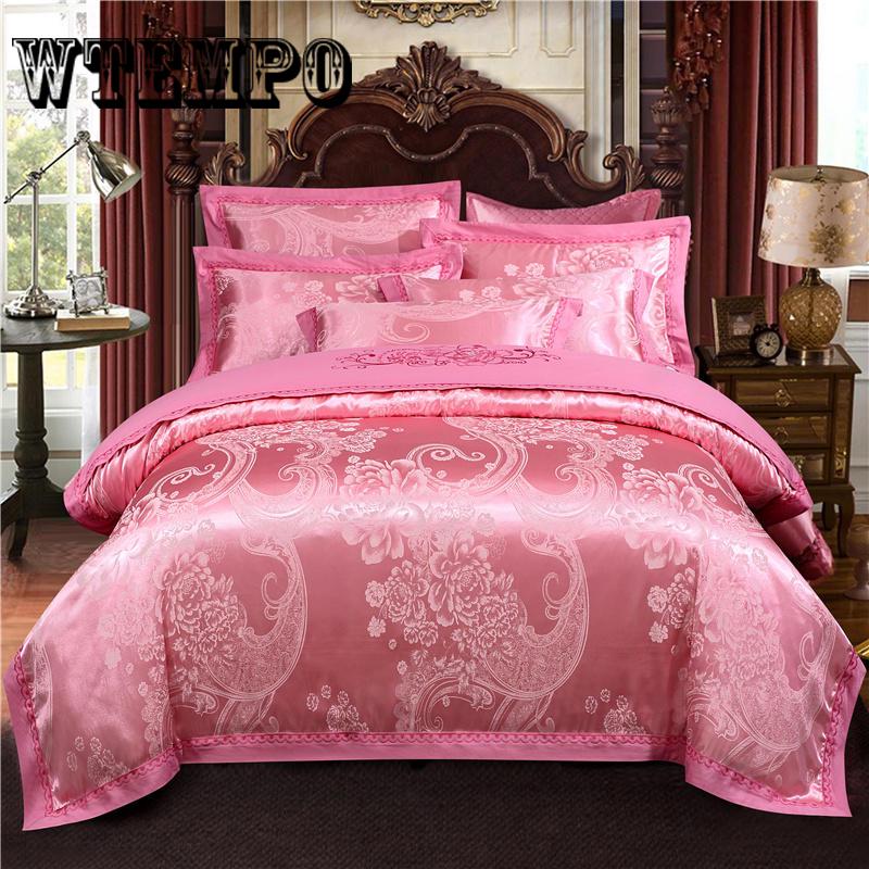 4pcs Luxury Jacquard Bedding Set Queen King Size Bed Linen Quilt Cover Comfortable Floral Print Duvet Cover
