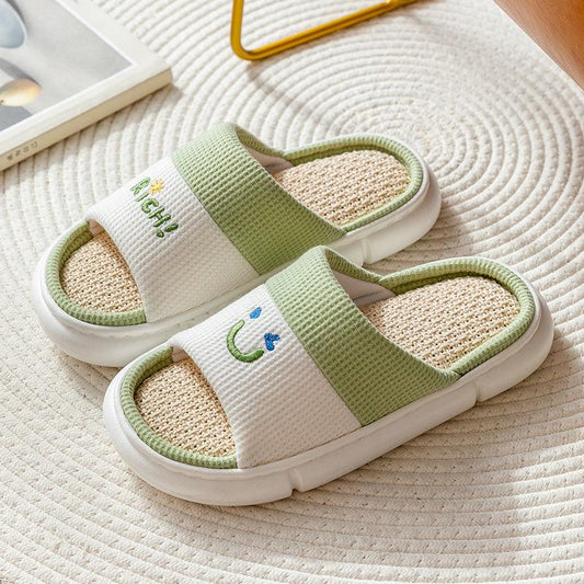 Breathable Linen Slippers Women Men Indoor Slippers Soft Sole Cartoon Design Lovers Home Floor Shoes Lovers Fashion Slippers