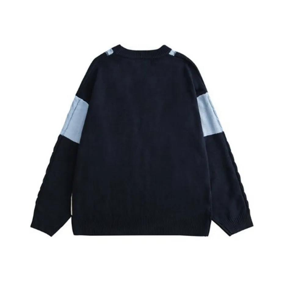 The New Japanese Autumn and Winter Retro College Style Bear Color Matching Sweater for Men and Women Students Couples Knit Sweater Jacket Men